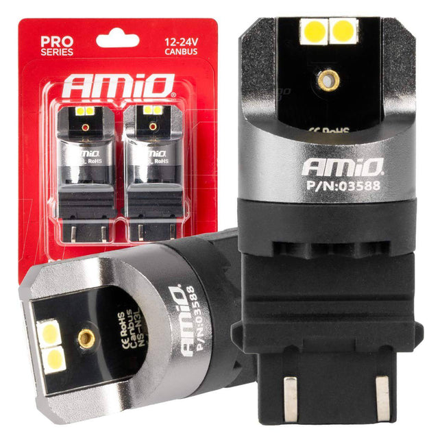 AMiO LED CANBUS PRO serie 3157 P27/7W 4x3030 SMD Wit 12/24V - VCTparts.nl