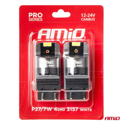 AMiO LED CANBUS PRO serie 3157 P27/7W 4x3030 SMD Wit 12/24V - VCTparts.nl