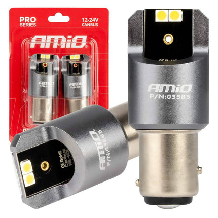 AMiO LED CANBUS PRO serie BAY15D P21/5W 4x3030 SMD Wit 12/24V - VCTparts.nl