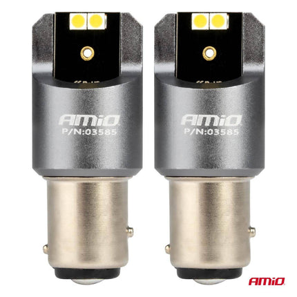 AMiO LED CANBUS PRO serie BAY15D P21/5W 4x3030 SMD Wit 12/24V - VCTparts.nl