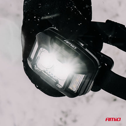 AMiO LED Hoofdlamp 2xXPG+10SMD 1800mAh SUPER BRIGHT – USB Oplaadbaar Met Multi - Lichtmodi - Voor Outdoor Workshop en Noodsituaties - VCTparts.nl