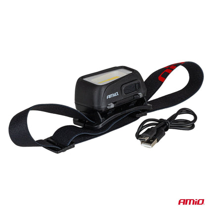 AMiO LED Hoofdlamp COB 1800mAh met Bewegingssensor - USB Oplaadbaar en Verstelbare Hoofdband - Voor Outdoor Workshop en Noodsituaties - VCTparts.nl