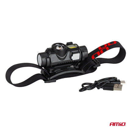 AMiO LED Hoofdlamp XPG+COB 1200mAh Met Bewegingssensor - USB Oplaadbaar en Verstelbare Hoofdband - voor Werk Outdoor en Noodsituaties - VCTparts.nl