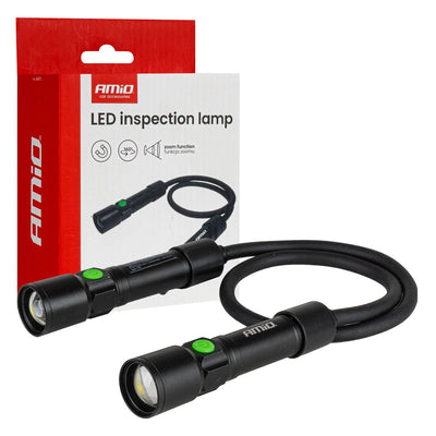 AMiO LED-Inspektionsleuchte 2xP50 1000mAh Halsleuchte mit flexiblem Hals - Zoomfunktion und wiederaufladbaren Akkus - Für Werkstatt und Notfallsituationen