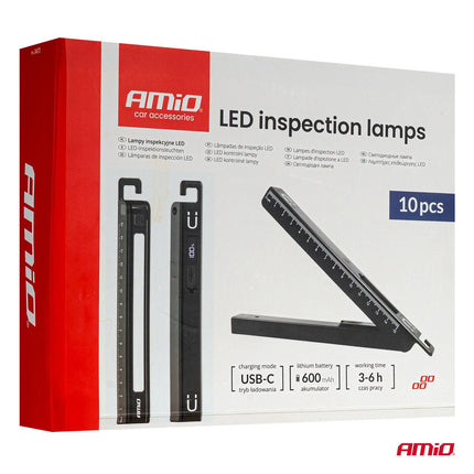 AMiO LED Inspectielampen Set 10x XTE+SMD 600mAh met Compact Ontwerp - USB Oplaadbaar en Multi - Lichtmodi - Voor Werkplaats Shop en Noodsituaties - VCTparts.nl