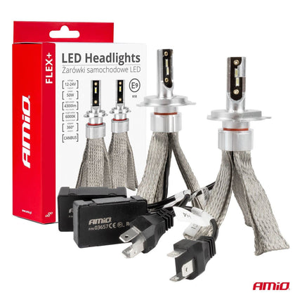 AMiO LED Koplampen FLEX+ Serie H4/H19 canbus 6000K 12 - 24V Dimlichten Wit - VCTparts.nl