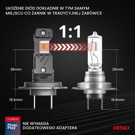 AMiO AMiO LED Koplampen + Grootlicht Hybrid series H7 (H18) Wit 6000K - 5600LM Canbus 60W 4 stuks Combideal 9
