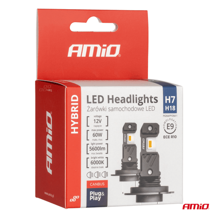 AMiO AMiO LED Koplampen + Grootlicht Hybrid series H7 (H18) Wit 6000K - 5600LM Canbus 60W 4 stuks Combideal 3