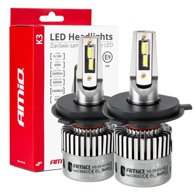 AMIO LED -Scheinwerfer K3 Serie H4/H19 12V 6000K Canbus Dimlights White