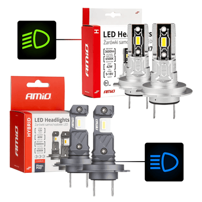 AMIO -LED -Scheinwerfer Mini + Great Licht Hybrid Series H7 (H18) Weiß 6000K - 3500 lm + 5600 lm Canban 60W 4 Stück