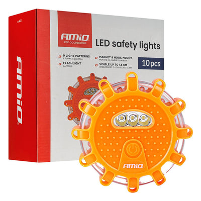 AMiO LED-Sicherheitsleuchten, rot, 10er-Set Notleuchten, 12 SMD + 3 SMD, 650 mAh, mit Warnfunktion