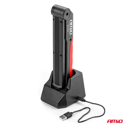 AMiO Magnetische Werklamp Inspectie Auto Zaklamp met Draadloze Lader Rood - Zwart - VCTparts.nl