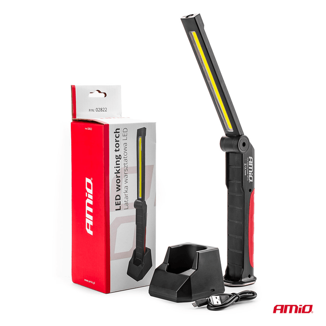 AMiO Magnetische Werklamp Inspectie Auto Zaklamp met Draadloze Lader Rood - Zwart - VCTparts.nl