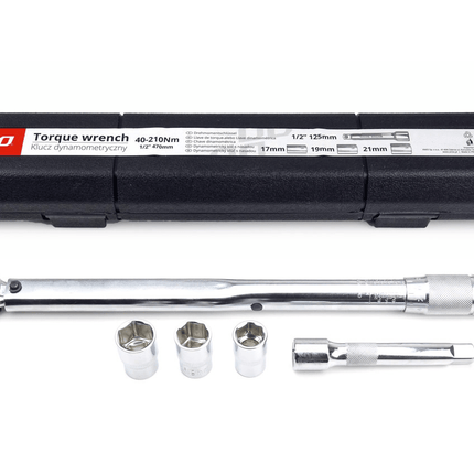 AMiO AMiO Momentsleutel 17/19/21 mm 40 - 210 Nm Wielmoersleutel Universeel met Koppelstuken en Koffer [Wielbout Sleutel - Gereedschap] AMiO 9