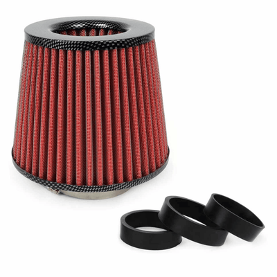 AMIO Open Air Filter Sportfilter mit Kaltluftaufnahme und 3 Adaptern rot - Kohlenstoff