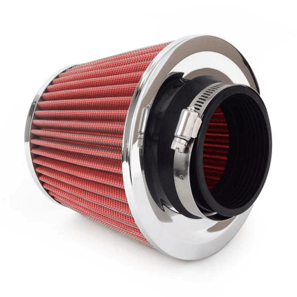 AMiO Open Luchtfilter Sport Filter met Cold Air Intake Rood - Chrome [Sportfilter Powerfilter Universeel] - VCTparts.nl