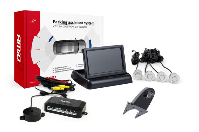 AMiO AMiO Parkeerhulpsysteem met TFT - scherm 43" en 4 Zilveren HD - sensoren – Veilig Parkeren en Achteruitrijden AMiO 1