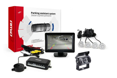 AMIO Parkhilfesystem TFT01 4,3 Zoll mit HD501IR 4 Sensoren Silber