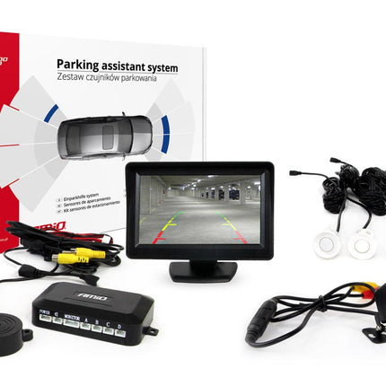 AMiO AMiO Parkeerhulpsysteem TFT01 4,3 inch LCD Beeldscherm HD CAM315 LED Camera 4 Witte Parkeersensoren Auto Achteruitrijhulp AMiO 1