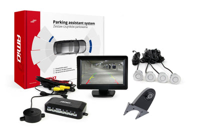 AMIO Parkhilfesystem TFT01 43 Zoll mit HD-502-IR und 4 Sensoren Silber