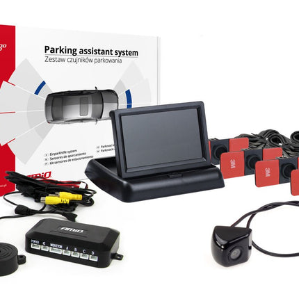 AMiO AMiO Parkeerhulpsysteem TFT02 4,3 inch FlipUp LCD Beeldscherm - CAM310 Camera 4 Zwarte 16,5mm Sensoren Auto Parkeerhulp AMiO 1