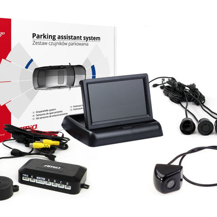AMiO AMiO Parkeerhulpsysteem TFT02 4,3 inch FlipUp LCD Beeldscherm - CAM310 Camera 4 Zwarte 22mm Sensoren Auto Parkeerhulp AMiO 1