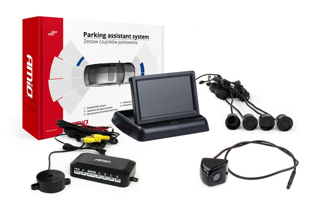 AMiO AMiO Parkeerhulpsysteem TFT02 4,3 inch FlipUp LCD Beeldscherm - CAM310 Camera 4 Zwarte 22mm Sensoren Auto Parkeerhulp AMiO 1