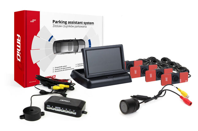 AMiO AMiO Parkeerhulpsysteem TFT02 4,3 inch LCD Beeldscherm - CAM301 IR Camera 4 Zwarte Sensoren Binnenmontage Auto Parkeerhulp AMiO 1