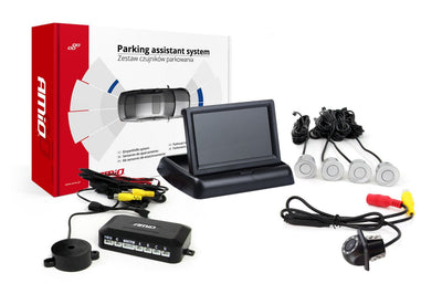 AMIO Parkhilfesystem TFT02 43 Zoll mit HD-305-LED- und 4 Sensoren Silber