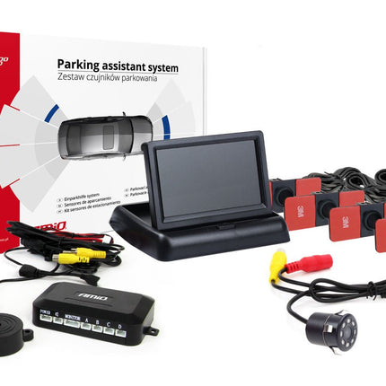 AMiO AMiO Parkeerhulpsysteem TFT02 4,3 inch LCD Beeldscherm - HD307IR Camera 4 Zwarte Sensoren Binnenmontage Auto AMiO 1