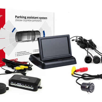 AMiO AMiO Parkeerhulpsysteem TFT02 4,3 inch LCD Beeldscherm - HD307IR Camera en 4 Zwarte Sensoren voor Auto AMiO 1