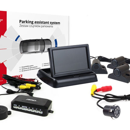 AMiO AMiO Parkeerhulpsysteem TFT02 4,3 inch LCD Beeldscherm - HD307IR Camera en 4 Zwarte Sensoren voor Truck en Grote Voertuigen AMiO 1