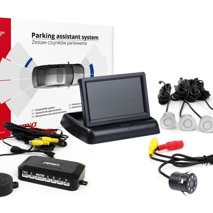 AMiO AMiO Parkeerhulpsysteem TFT02 4,3 inch LCD Beeldscherm - HD308LED Camera en 4 Zilveren Sensoren voor Auto AMiO 1