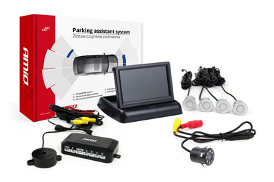 AMIO Parkhilfesystem TFT02 43 Zoll mit HD-308-LED- und 4 Sensoren Silber