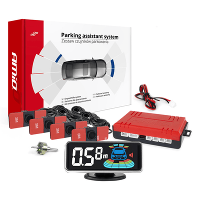 AMIO -Parksensor Parkhilfesystem mit 4 Plak -Sensoren und Pieper -Bildschirm Schwarz