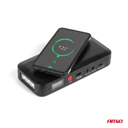 AMiO Portable Jump Starter 12V 12Ah 800A - Met Powerbank Draadloze Lader en LED Zaklamp Voor Benzine en Diesel Voertuigen - VCTparts.nl
