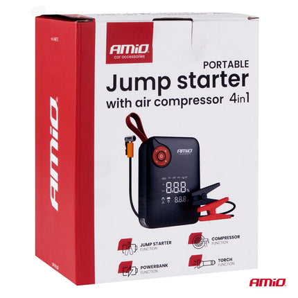 AMiO AMiO Portable Mini 4 - in - 1 Jump Starter – Powerbank 12V 600A met Air Compressor en LED Zaklamp – Draagbare Startbooster Auto – Smart Battery Booster AMiO 4