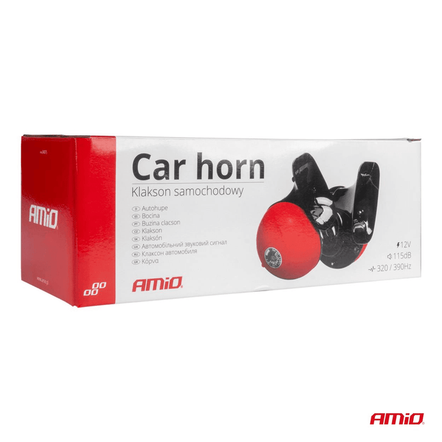 AMiO Premium Hoorn Harde Toeter/Claxon voor Auto 125mm 12v Rood - Zwart (set) - VCTparts.nl