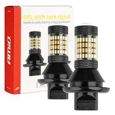 AMIO PY21W BAU15S 1156 DRL mit blinkender Lichtfunktion 2in1 Lampe - Taglaufleuchten und Richtungsanzeige 12V (Set)