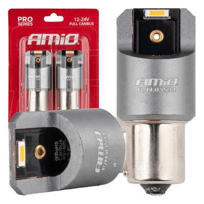 AMIO PY21W BAU15S LED 12V -24V 2x1860 smd oranje canbus [blinkendes Licht - Richtungsanzeige] (2 Stücke)