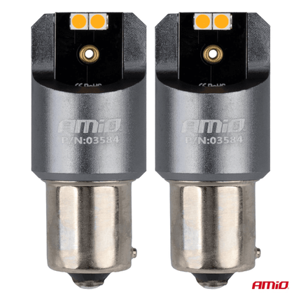 AMiO PY21W BAU15s LED 12V - 24V 4x3030 SMD Oranje Canbus [Knipperlicht - Richtingaanwijzer] (2 stuks) - VCTparts.nl
