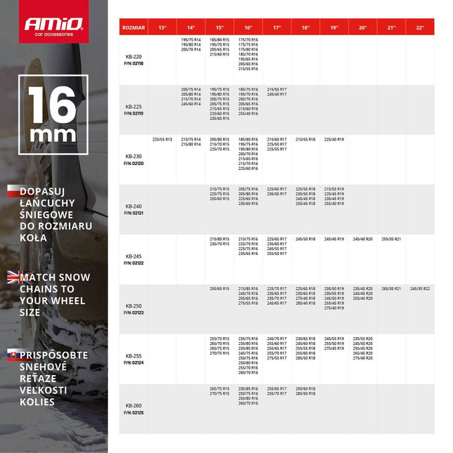AMiO Sneeuw Kettingen Gehard Staal 16 mm 4x4 KB - 255 7500 kg - VCTparts.nl