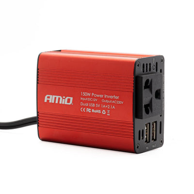Amio -Stream -Wechselrichter 12V/230 V Zigarettenstopfen an Socket Red (2 x USB) 150W/300W
