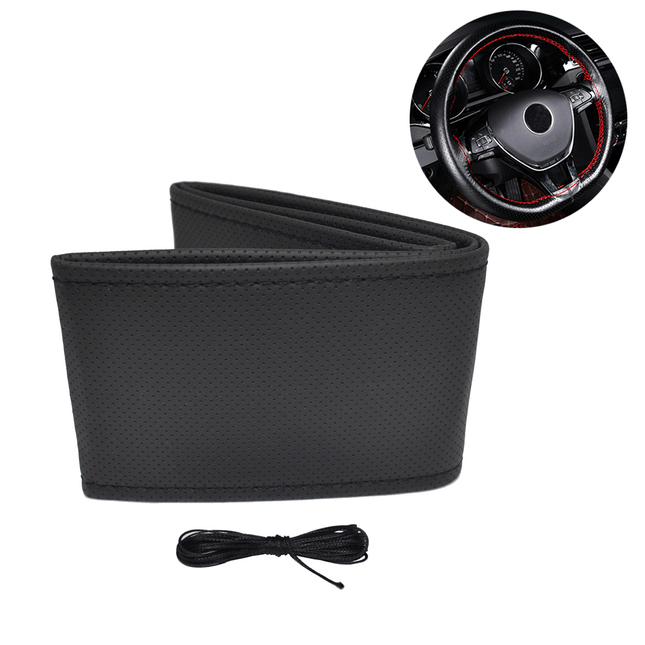 AMiO Stuurwiel Kunstleer Bekleding Hoes met Naald en Draad 38 - 39cm Zwart - VCTparts.nl
