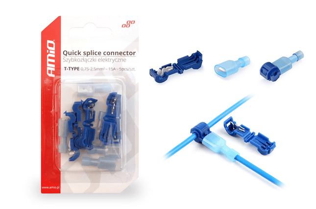 AMiO T - Type Snelsluitende Connector (075 - 25mm) 15A Blisterverpakking Blauw (5 sets) - VCTparts.nl