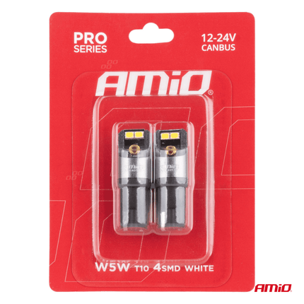 AMiO AMiO T10 W5W LED 12V - 24V 4x2016 SMD Wit Canbus [Interieurverlichting - Dagrijverlichting] (2 stuks) AMiO 2