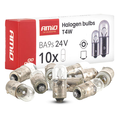 AMiO Halogeenlampen T4W 24V 4W BA9S – Set van 10 Stuks – Voor Vrachtwagens, Bussen en Werkmachines