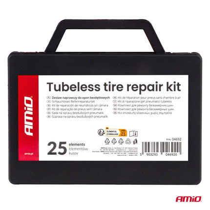 AMiO AMiO Tubeless Bandenreparatie Set 25 - Delig voor Auto Quad Motor en Offroad - Effectief Afdichten van Lekke Banden Quick - Fix AMiO 5