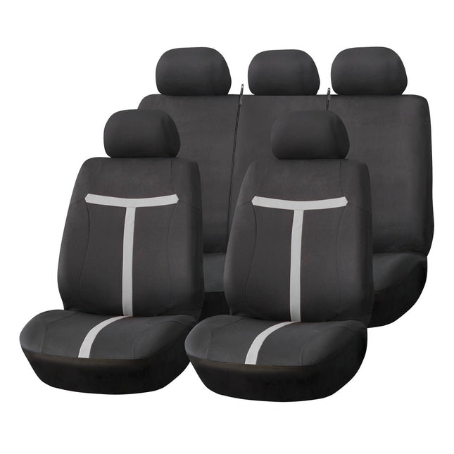 AMiO Universal Car Seat Cover Set SC - 06 – 9 - delige Stoelhoezen voor Voor - en Achterstoelen, Zwart en Grijs, Airbagveilig en Slijtvast - VCTparts.nl