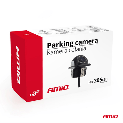 AMiO Universele Inbouw Achteruitrij Camera HD 8 LED Nachtzicht 18mm voor Auto / Bus / Camper Zwart - VCTparts.nl